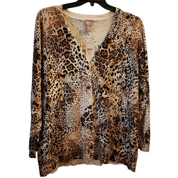 Chico's Cheetah Print Cardigan Size XL - Picture 2 of 8
